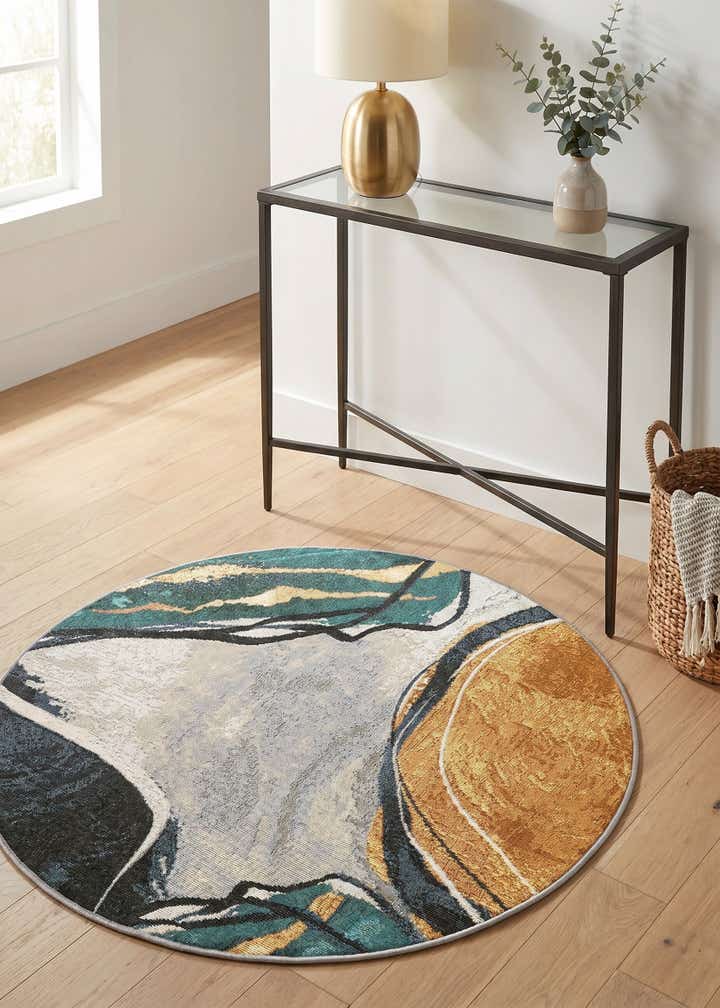 3' 3 x 3' 3 Easy-Clean Modern Indoor / Outdoor Round Rug