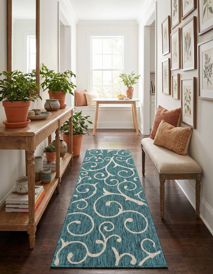 Detail image of 2' x 6' Easy-Clean Botanical Indoor / Outdoor Runner Rug