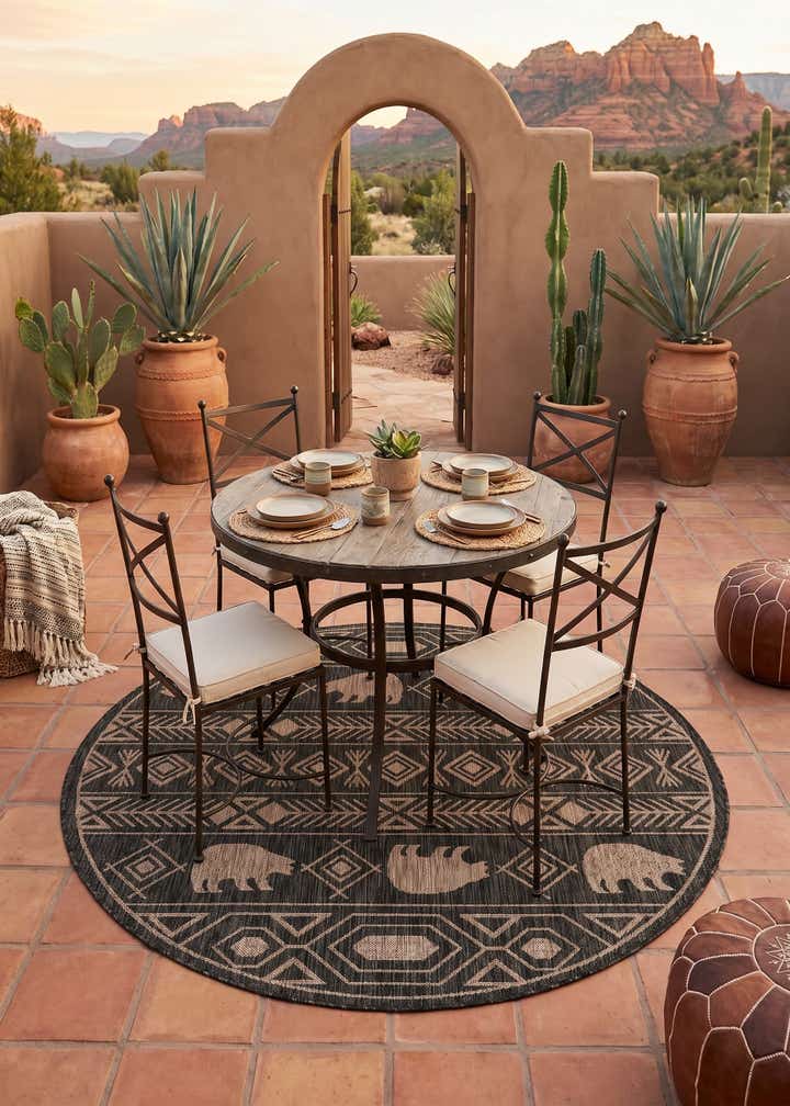 5' 3 x 5' 3 Easy-Clean Southwestern Indoor / Outdoor Round Rug