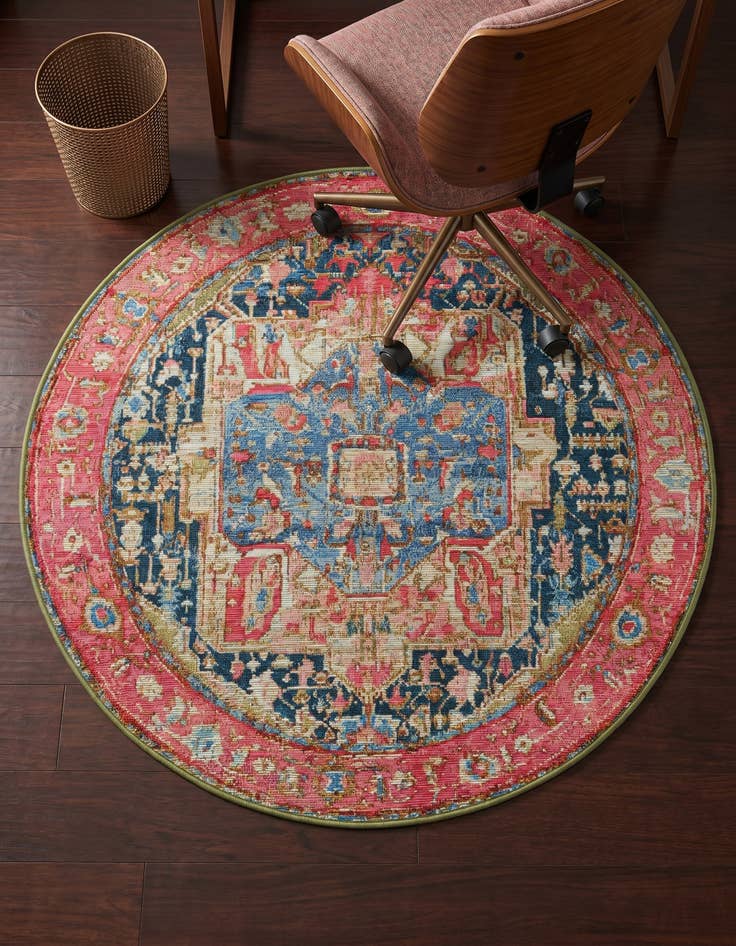 Detail image of 3' x 3' Easy-Clean Traditional Indoor / Outdoor Round Rug