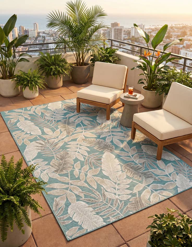Detail image of 5' 2 x 8' Easy-Clean Botanical Indoor / Outdoor Rug