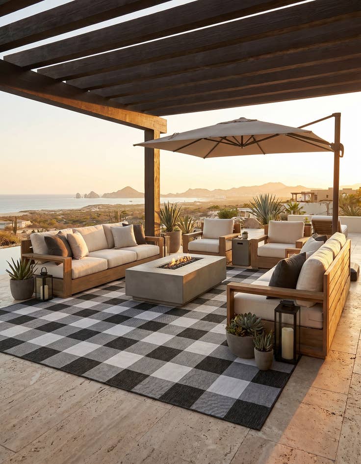 Detail image of 9' x 12' Easy-Clean Checkered Indoor / Outdoor Rug