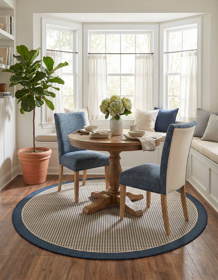 Detail image of 5' x 5' Easy-Clean Border Indoor / Outdoor Round Rug