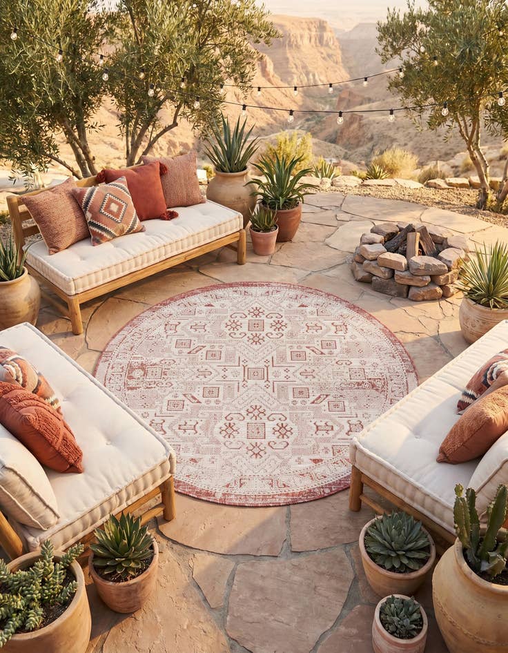 Detail image of 5' 3 x 5' 3 Easy-Clean Aztec Indoor / Outdoor Round Rug