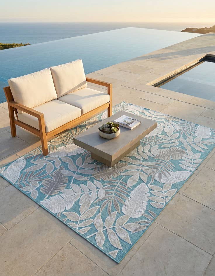 Detail image of 5' 2 x 8' Easy-Clean Botanical Indoor / Outdoor Rug