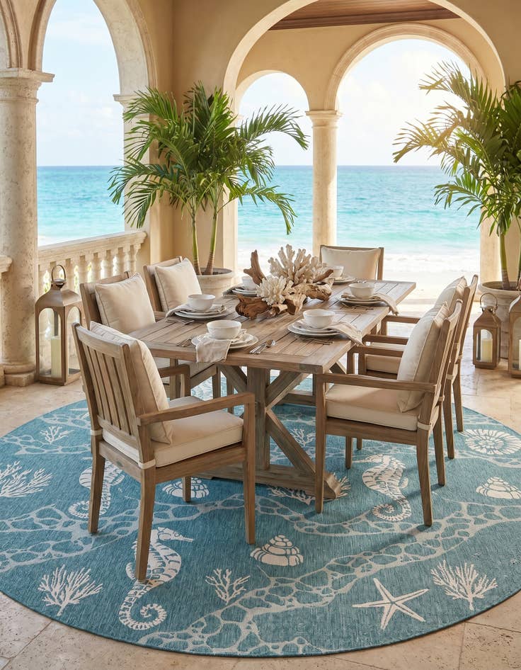 Detail image of 13' x 13' Easy-Clean Coastal Indoor / Outdoor Round Rug