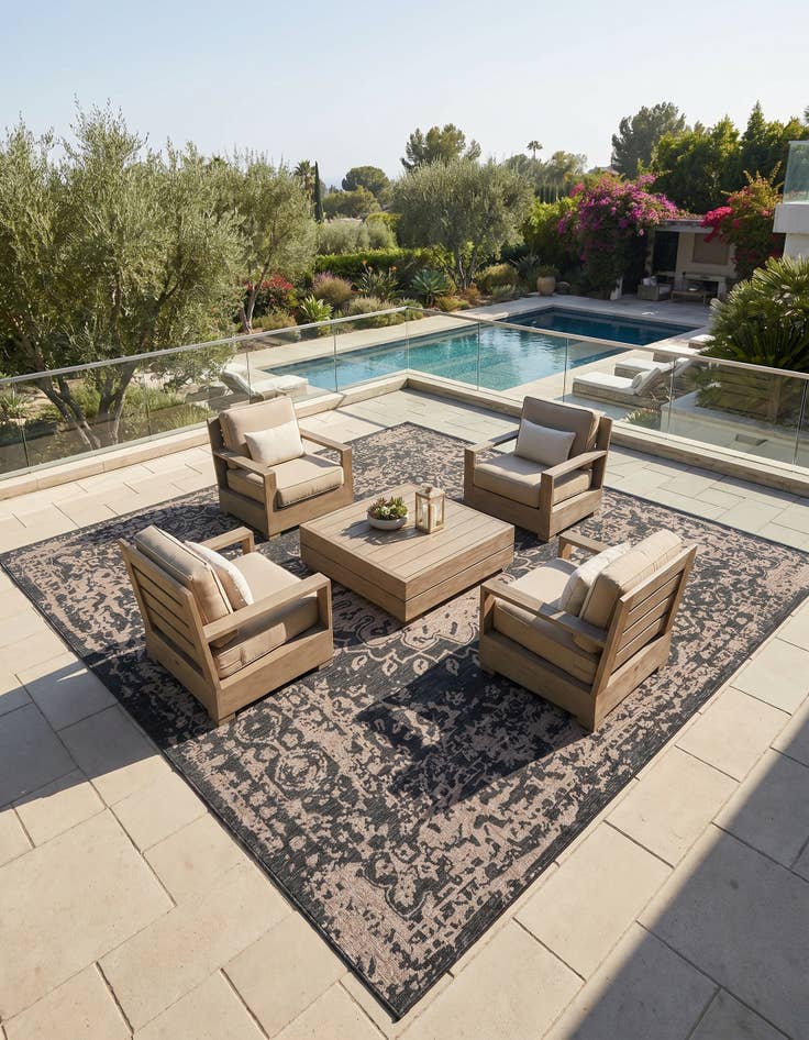 Detail image of 10' x 10' Easy-Clean Traditional Indoor / Outdoor Square Rug