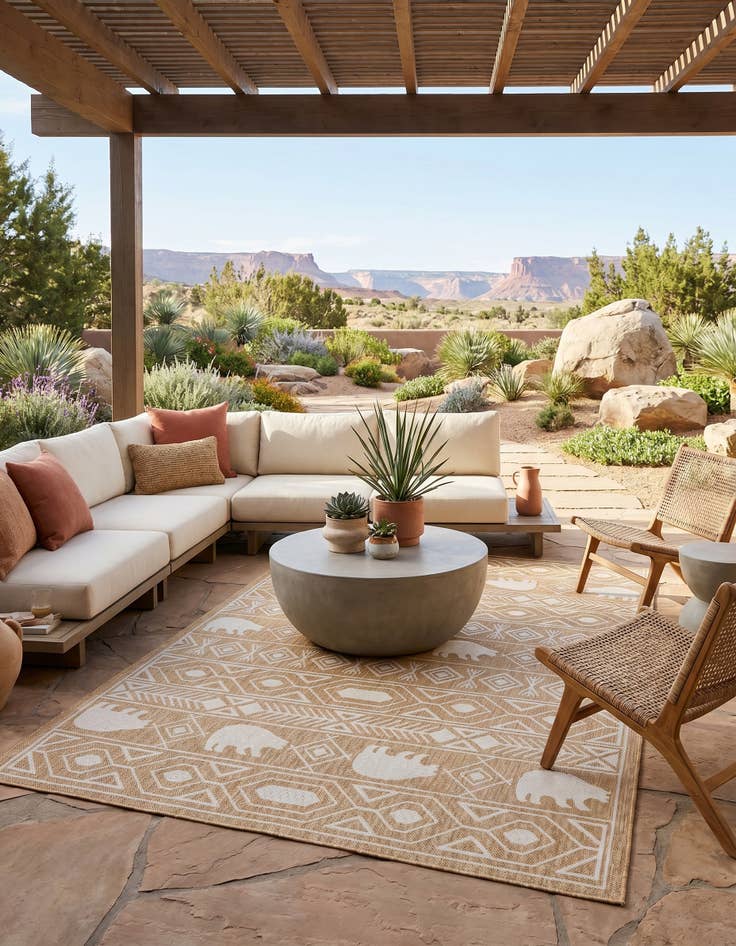 Detail image of 5' 3 x 8' Easy-Clean Southwestern Indoor / Outdoor Rug
