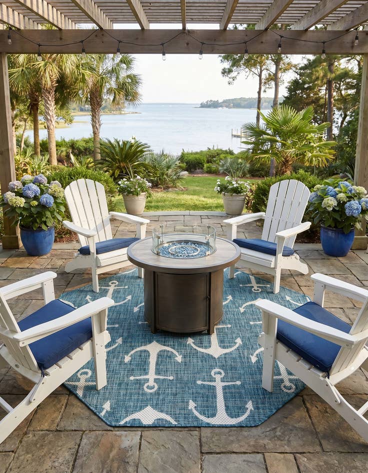 Detail image of 5' 3 x 5' 3 Easy-Clean Coastal Indoor / Outdoor Octagon Rug