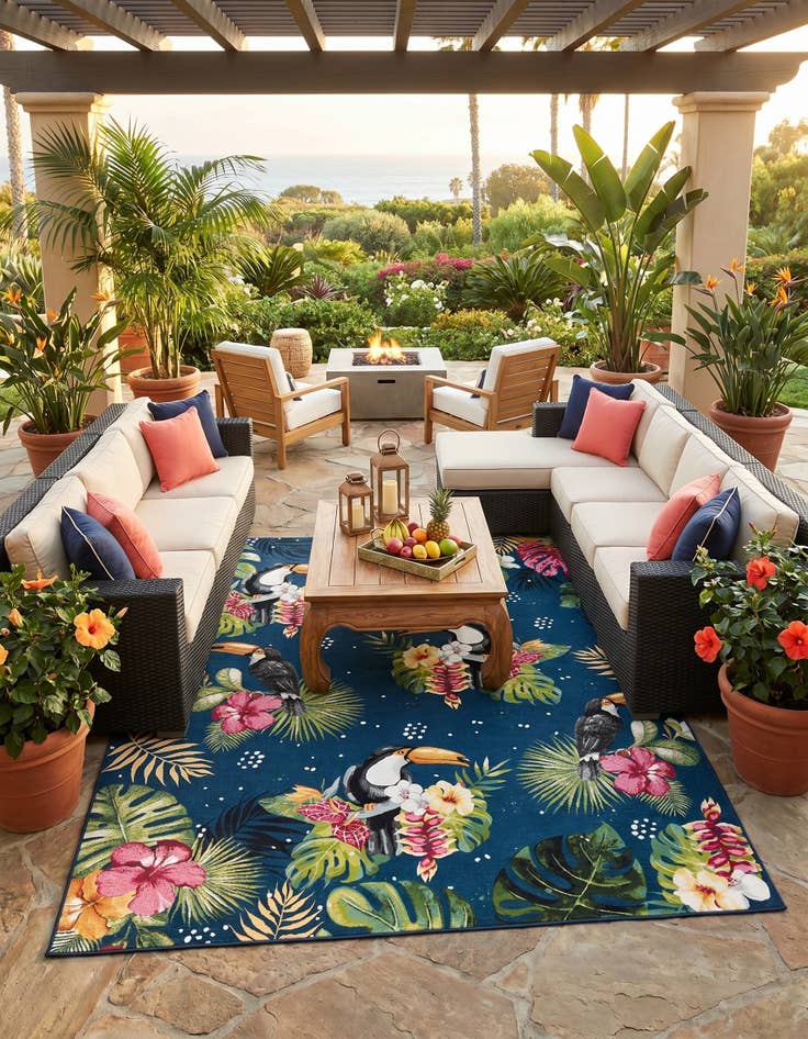 Detail image of 10' x 12' Easy-Clean Botanical Indoor / Outdoor Rug