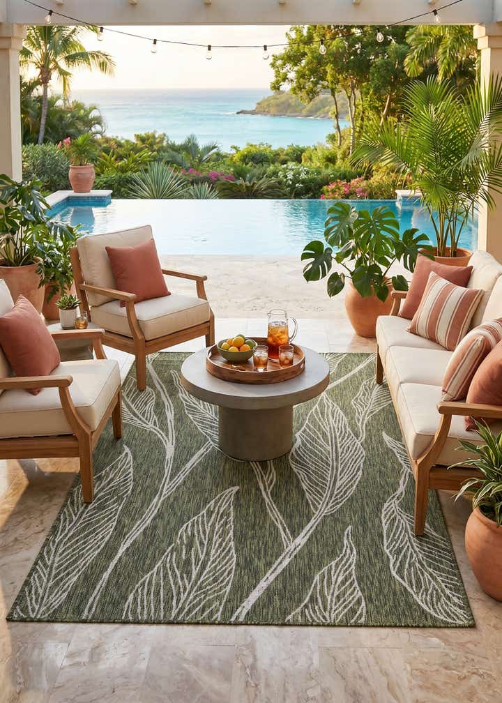 5' 3 x 8' Easy-Clean Botanical Indoor / Outdoor Rug