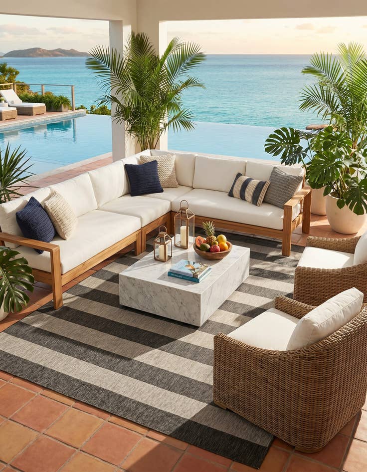 Detail image of 10' x 13' Easy-Clean Striped Indoor / Outdoor Rug