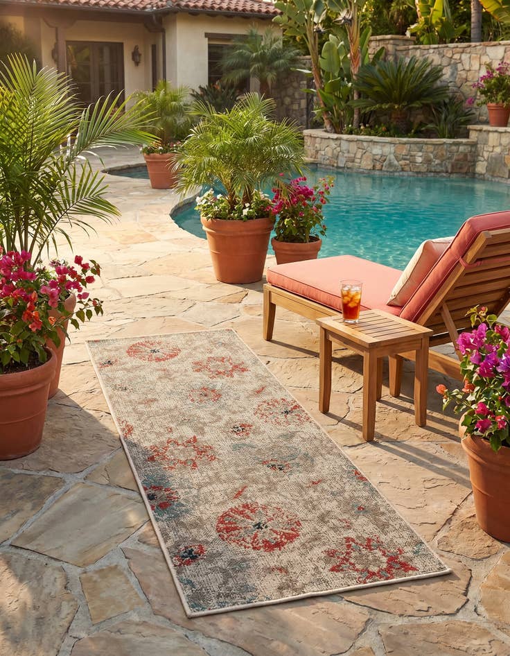 Detail image of 2' x 5' Easy-Clean Botanical Indoor / Outdoor Runner Rug