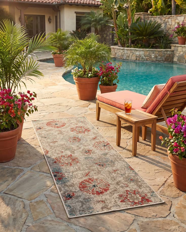Detail image of 2' x 5' Easy-Clean Botanical Indoor / Outdoor Runner Rug