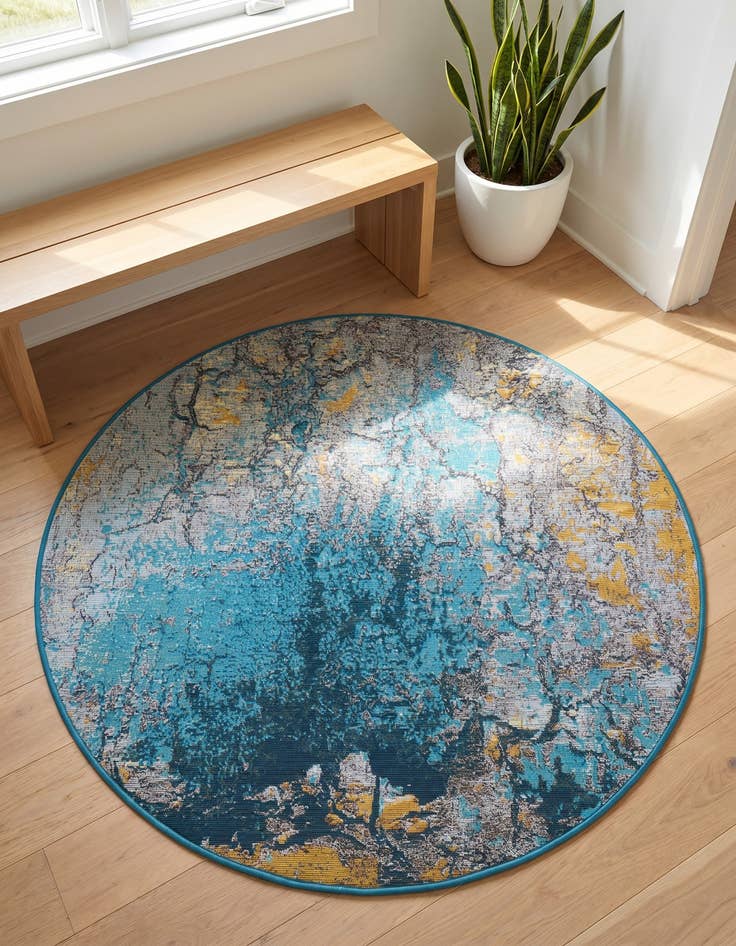 Detail image of 4' x 4' Easy-Clean Modern Indoor / Outdoor Round Rug