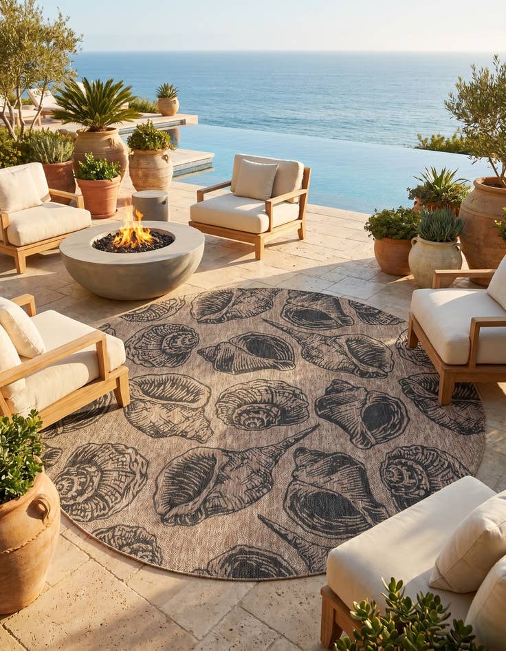 Detail image of 10' x 10' Easy-Clean Coastal Indoor / Outdoor Round Rug