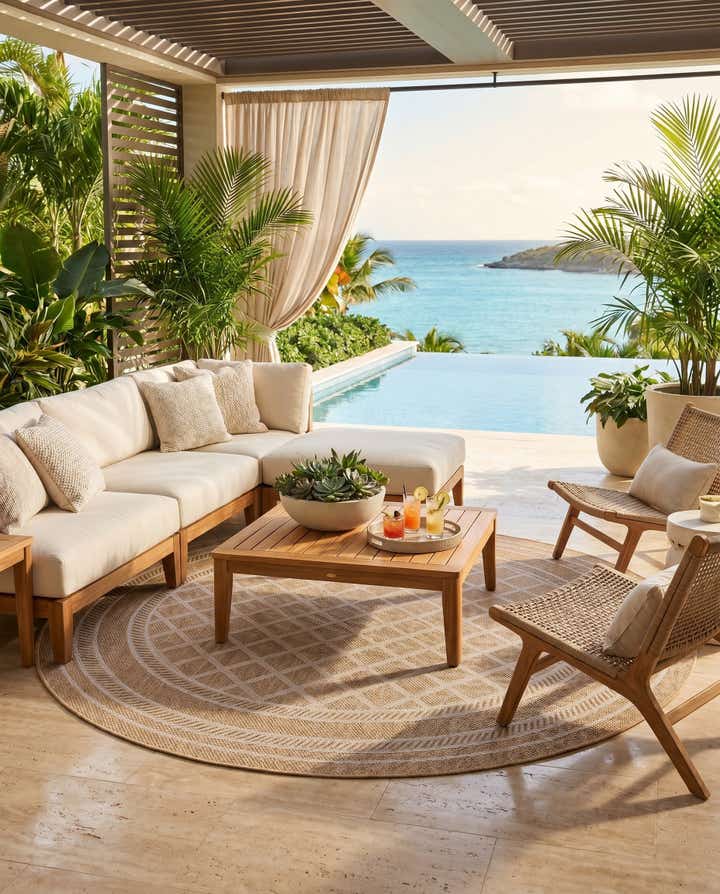 7' 10 x 7' 10 Easy-Clean Lattice Indoor / Outdoor Round Rug