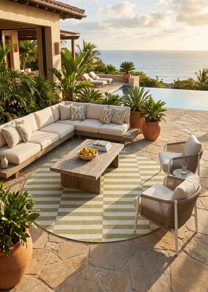 10' x 10' Easy-Clean Striped Indoor / Outdoor Round Rug