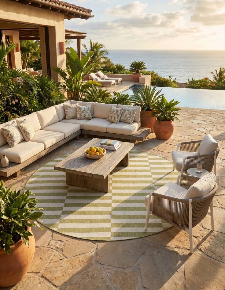 Detail image of 10' x 10' Easy-Clean Striped Indoor / Outdoor Round Rug