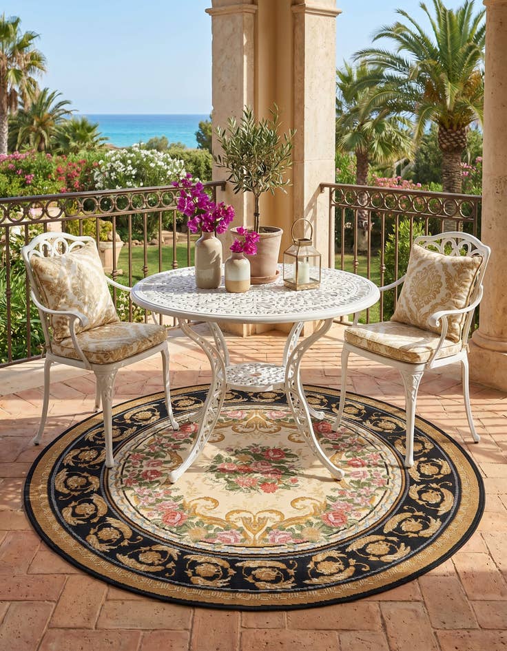 Detail image of 4' x 4' Easy-Clean Traditional Indoor / Outdoor Round Rug