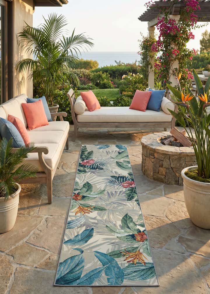2' 7 x 10' Easy-Clean Botanical Indoor / Outdoor Runner Rug