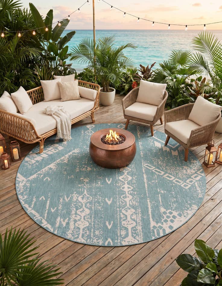 Detail image of 10' 8 x 10' 8 Easy-Clean Bohemian Indoor / Outdoor Round Rug