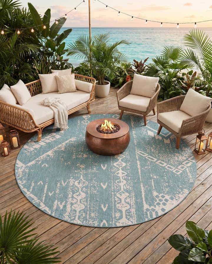 10' 8 x 10' 8 Easy-Clean Bohemian Indoor / Outdoor Round Rug
