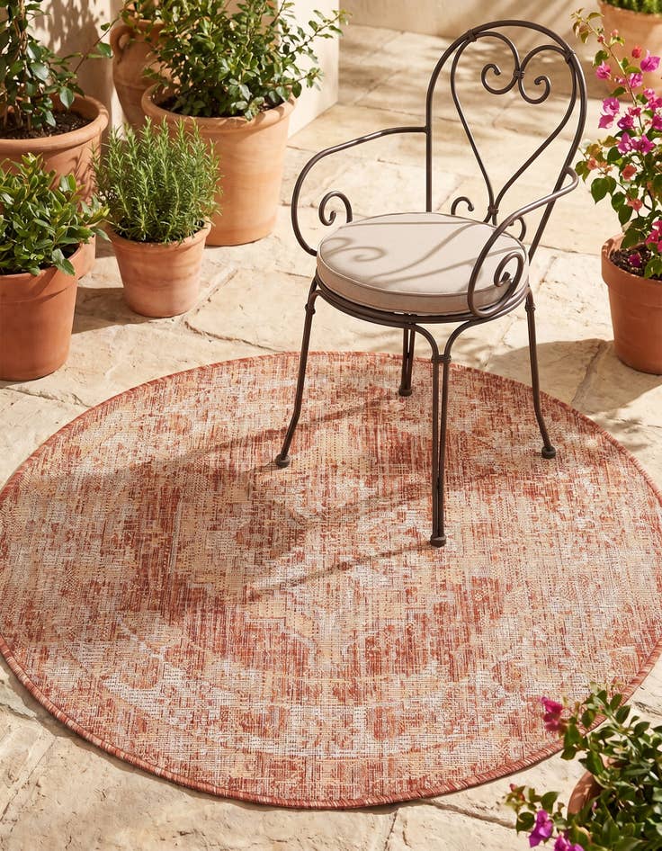 Detail image of 3' x 3' Easy-Clean Traditional Indoor / Outdoor Round Rug