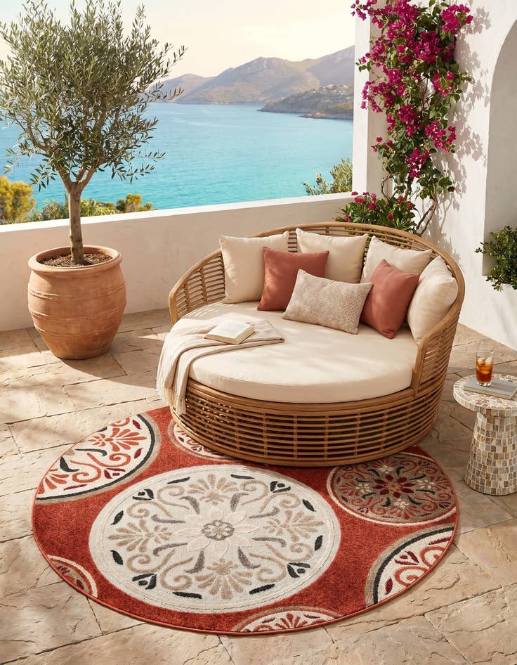 Detail image of 5' 3 x 5' 3 Easy-Clean Modern Indoor / Outdoor Round Rug