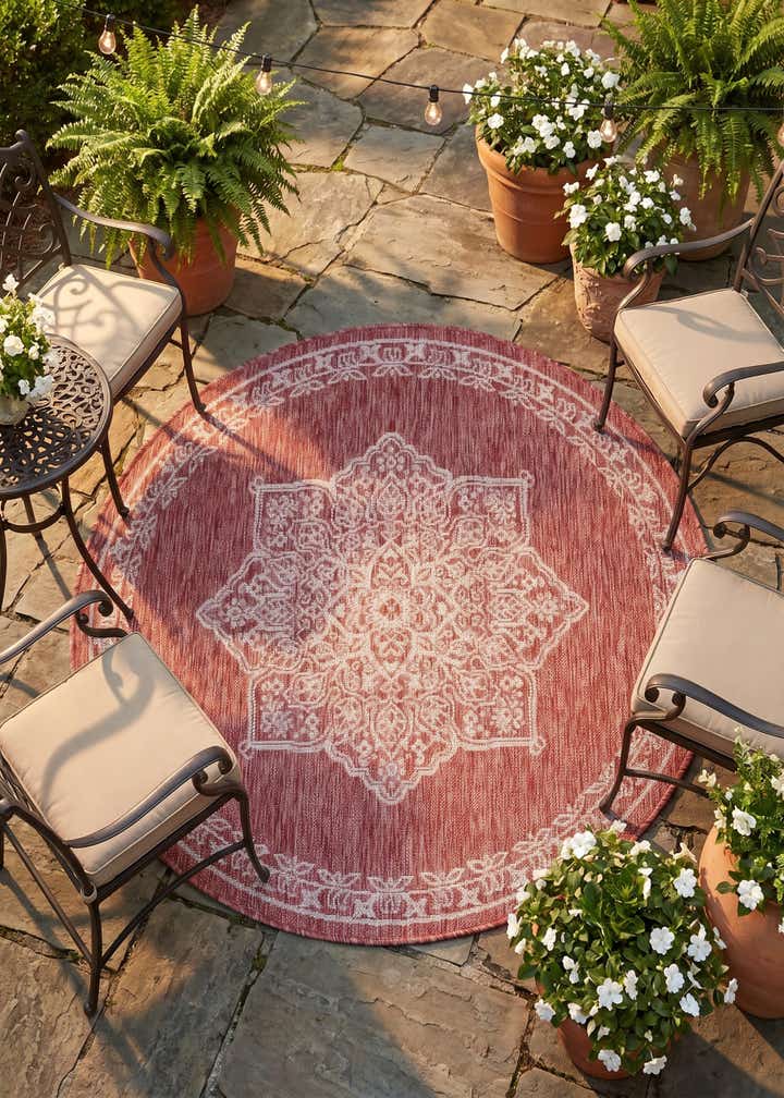 4' x 4' Easy-Clean Traditional Indoor / Outdoor Round Rug