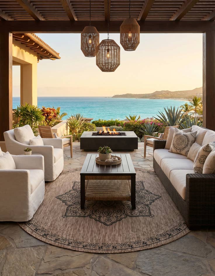 Detail image of 6' x 6' Easy-Clean Traditional Indoor / Outdoor Round Rug