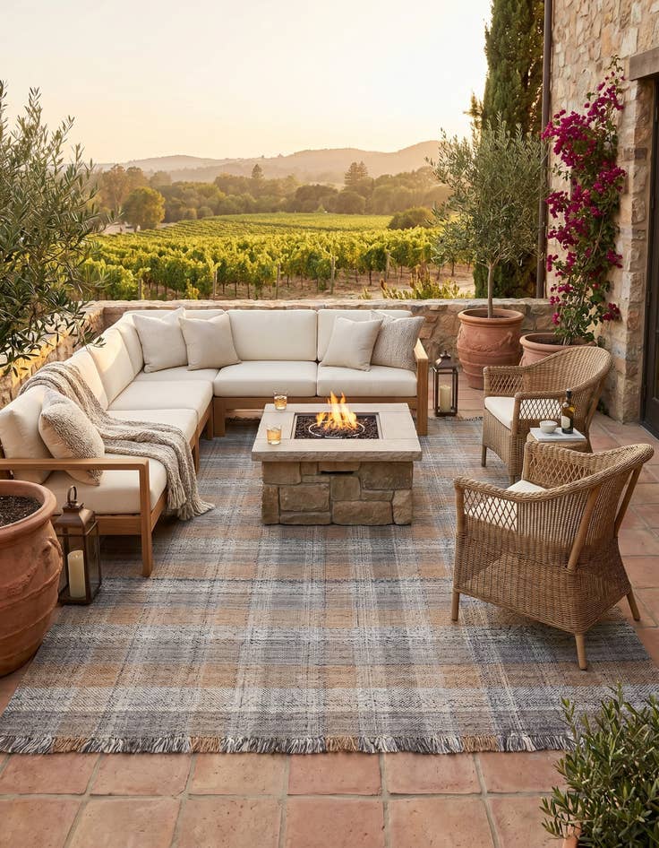 Detail image of 10' x 14' 1 Easy-Clean Eco Plaid Washable Indoor / Outdoor Rug