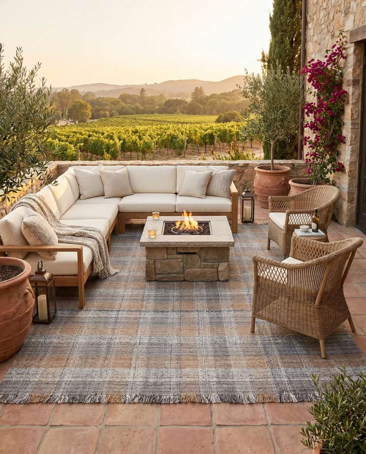 10' x 14' 1 Easy-Clean Eco Plaid Washable Indoor / Outdoor Rug
