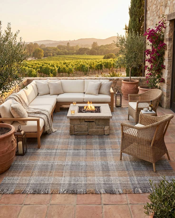 Detail image of 10' x 14' 1 Easy-Clean Eco Plaid Washable Indoor / Outdoor Rug