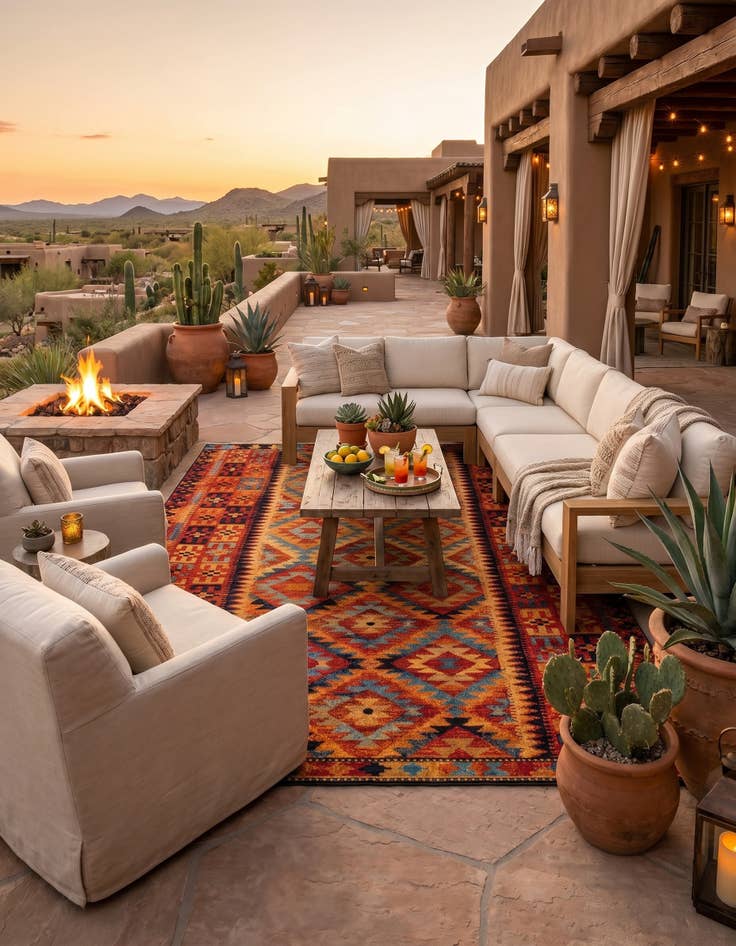 Detail image of 9' x 12' Easy-Clean Tribal Indoor / Outdoor Rug
