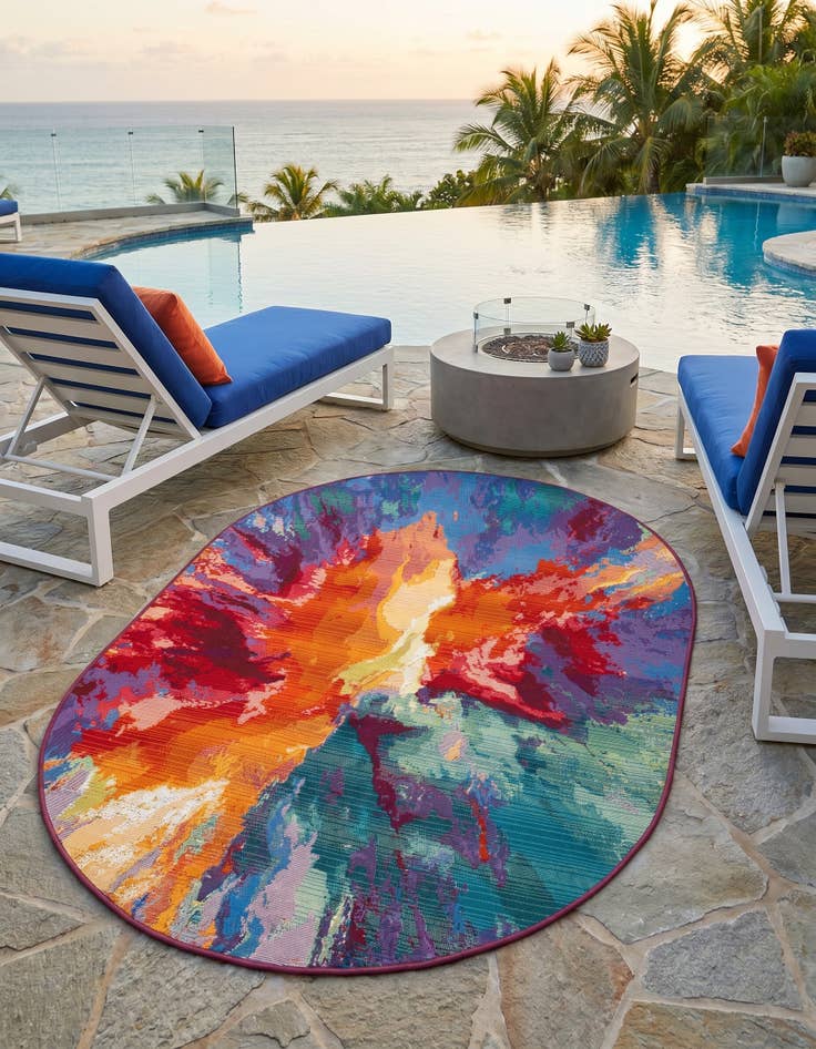 Detail image of 4' x 6' Easy-Clean Modern Indoor / Outdoor Oval Rug