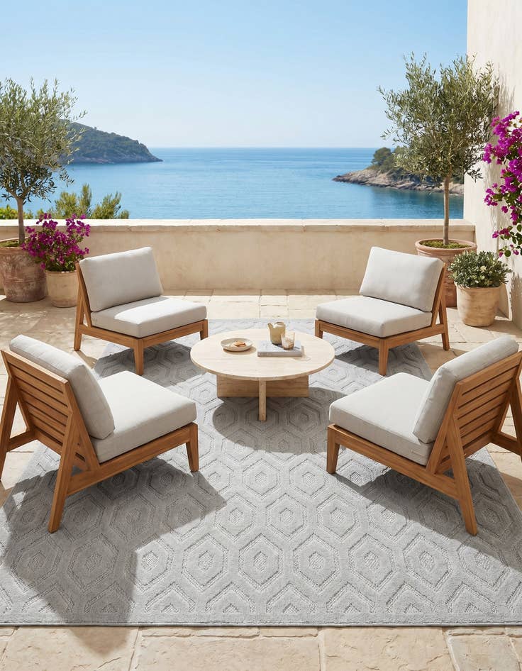 Detail image of 7' 10 x 7' 10 Easy-Clean Trellis Textured Indoor / Outdoor Square Rug