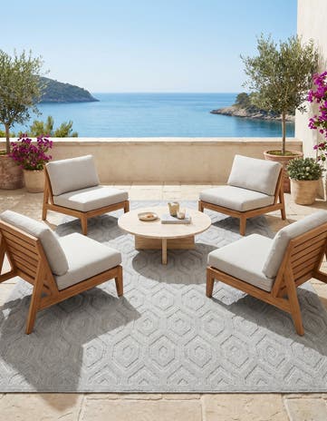 Grey Easy-Clean Trellis Textured Indoor / Outdoor Square Rug