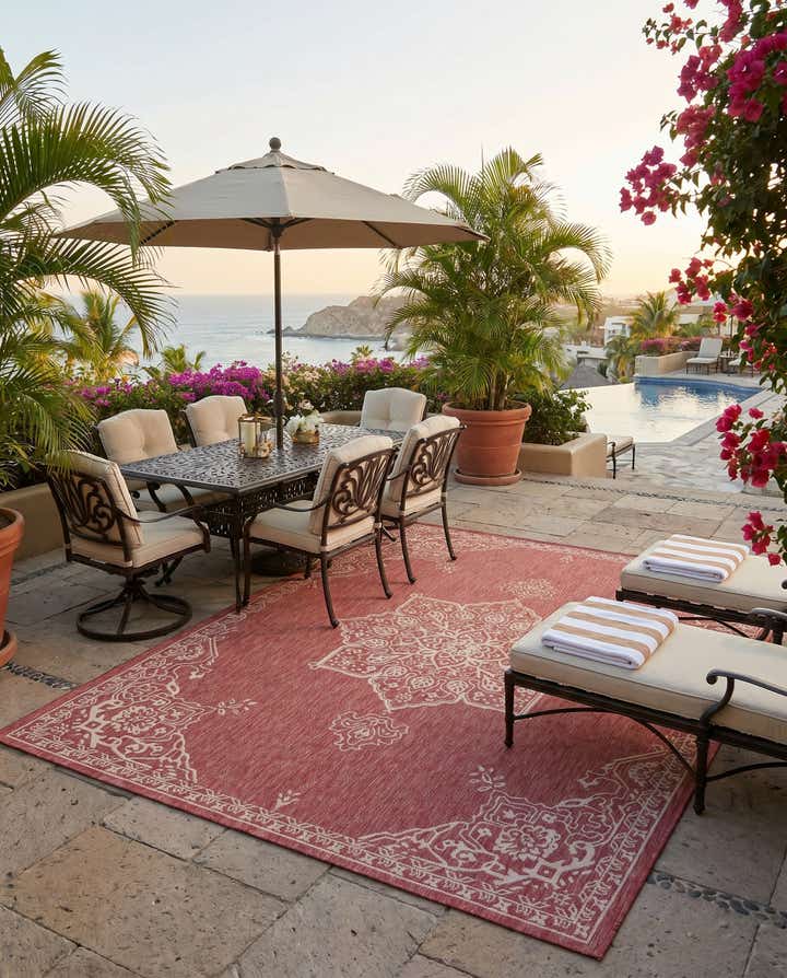 7' 10 x 10' Easy-Clean Traditional Indoor / Outdoor Rug