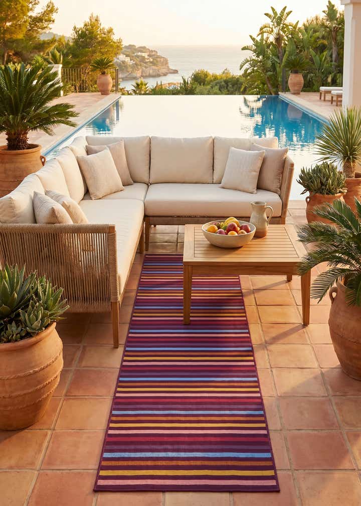2' 7 x 10' Easy-Clean Striped Indoor / Outdoor Runner Rug