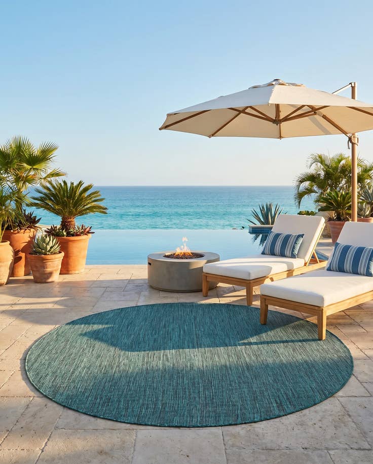 Detail image of 6' 1 x 6' 1 Easy-Clean Solid Indoor / Outdoor Round Rug