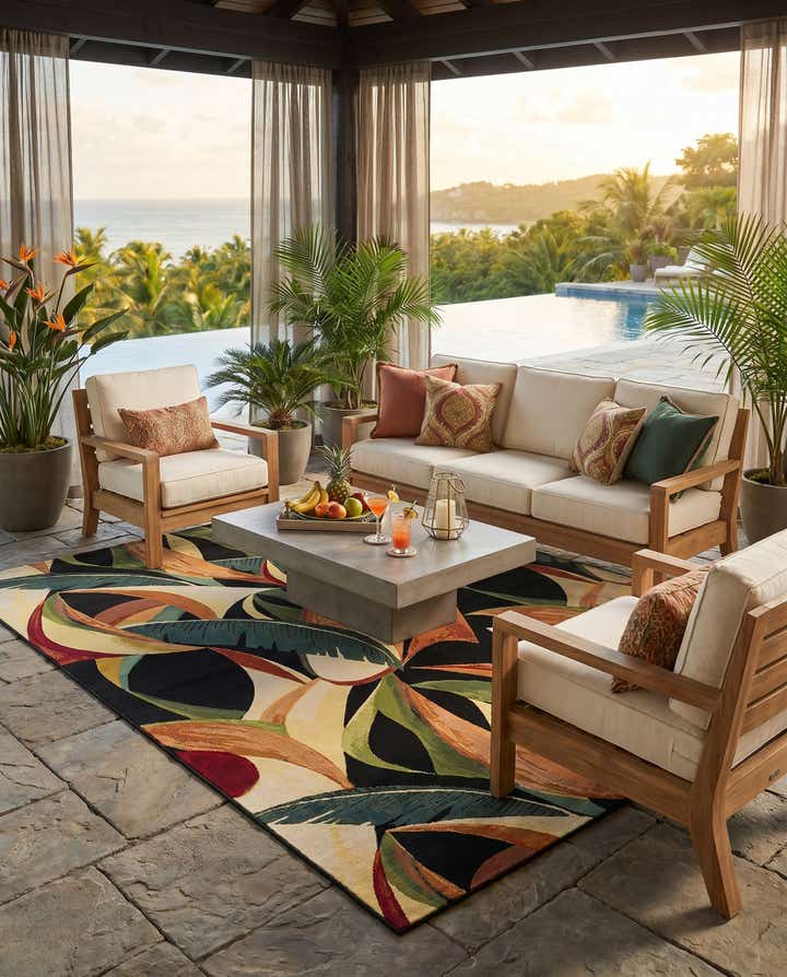 9' x 12' Easy-Clean Botanical Indoor / Outdoor Rug