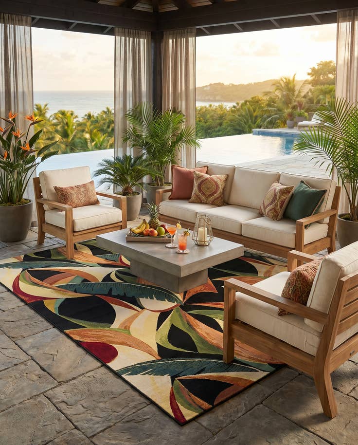 Detail image of 9' x 12' Easy-Clean Botanical Indoor / Outdoor Rug
