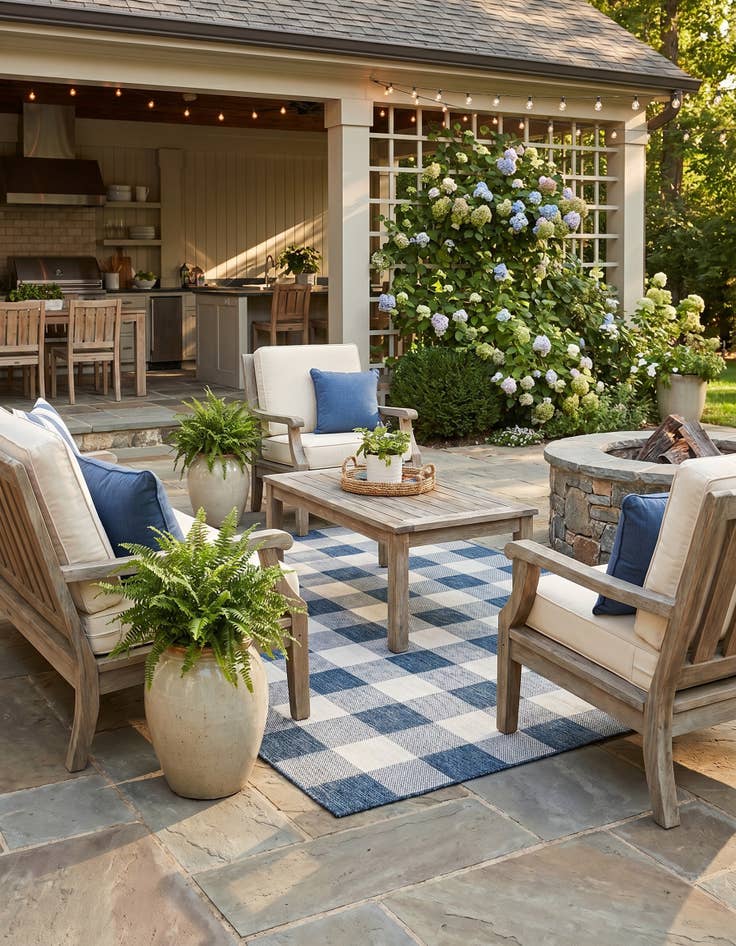 Detail image of 5' 3 x 8' Easy-Clean Checkered Indoor / Outdoor Rug