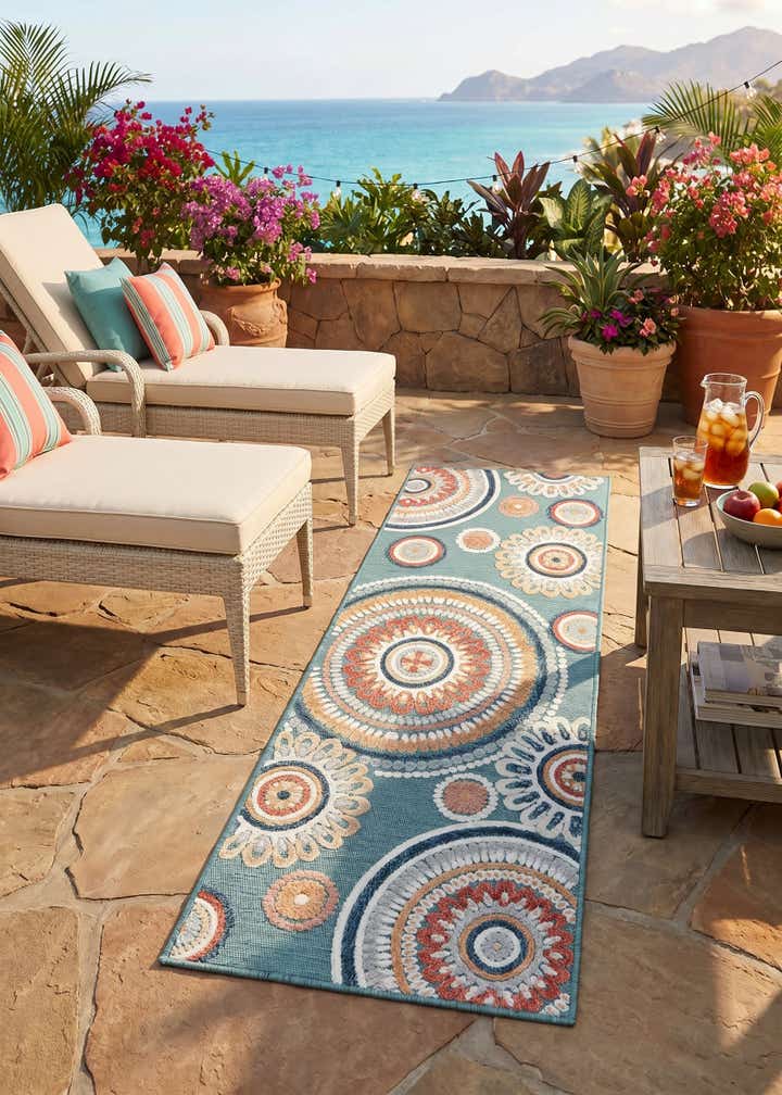 2' 2 x 6' Easy-Clean Botanical Indoor / Outdoor Runner Rug