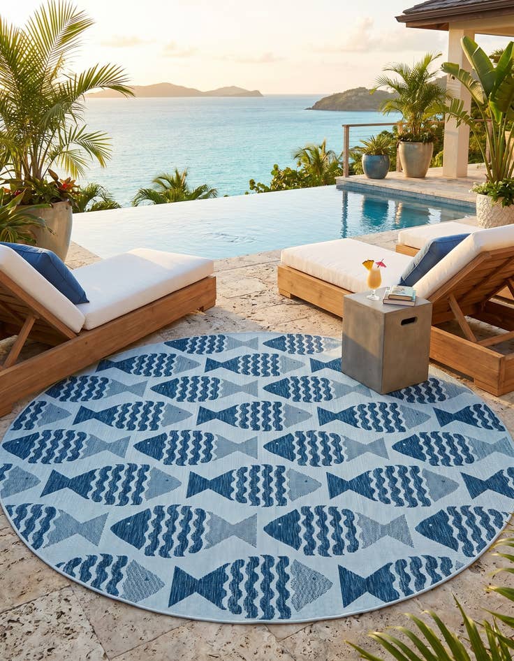 Detail image of 10' x 10' Easy-Clean Coastal Indoor / Outdoor Round Rug