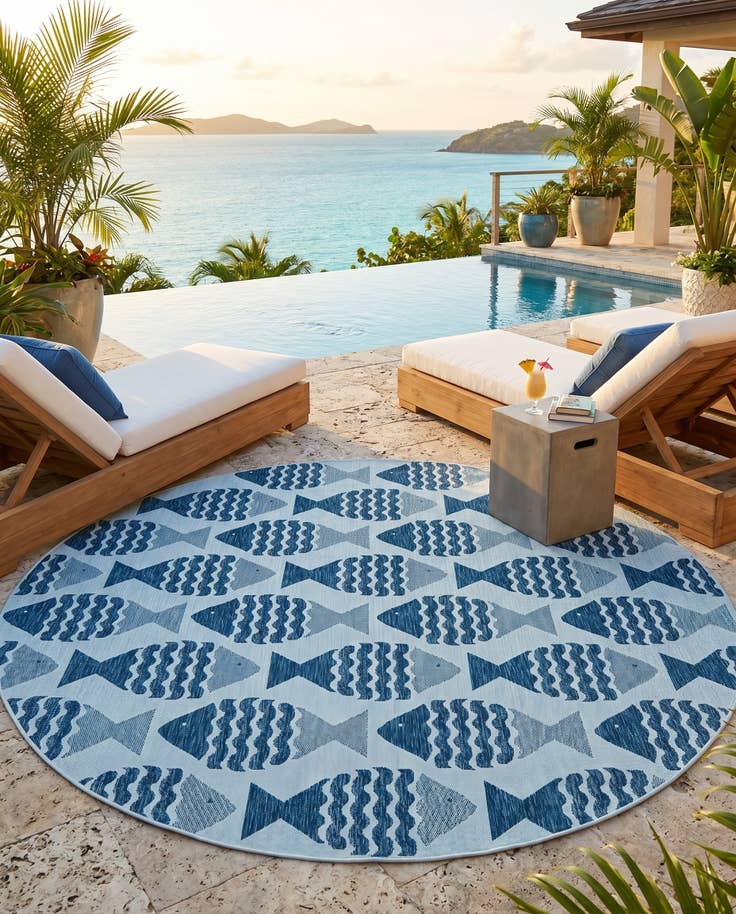 Detail image of 10' x 10' Easy-Clean Coastal Indoor / Outdoor Round Rug