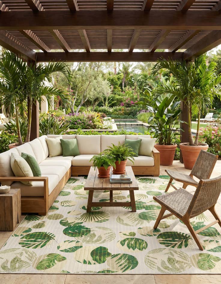Detail image of 10' x 14' Easy-Clean Botanical Indoor / Outdoor Rug