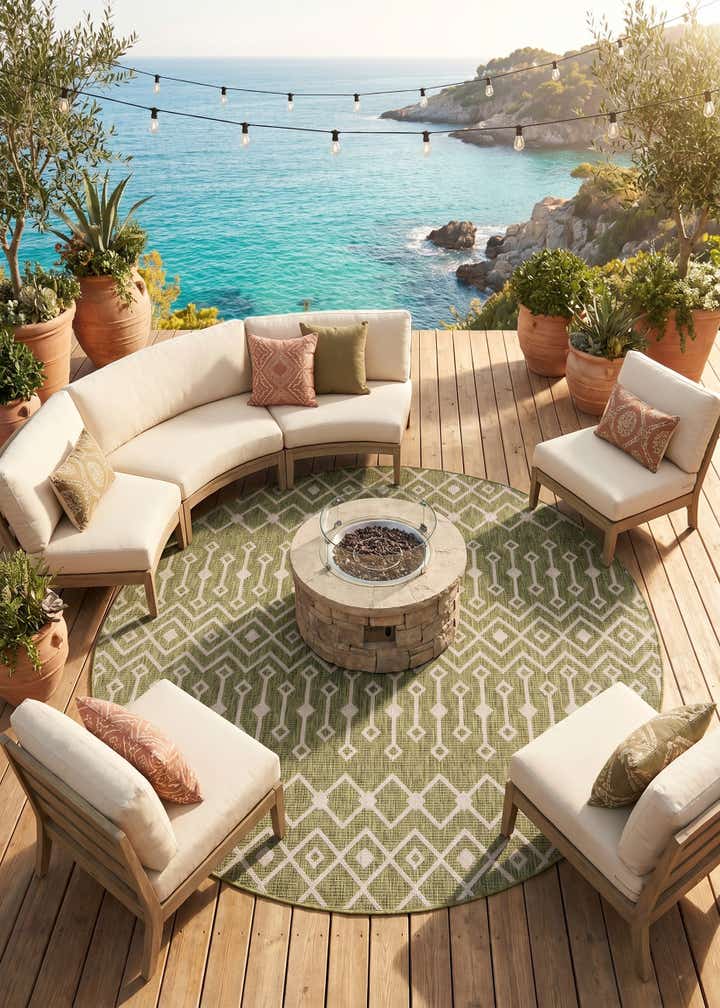 7' 10 x 7' 10 Easy-Clean Trellis Indoor / Outdoor Round Rug