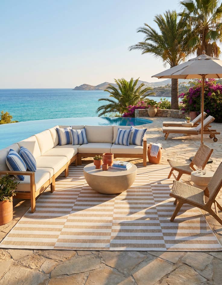 Detail image of 7' 10 x 11' Easy-Clean Striped Indoor / Outdoor Rug